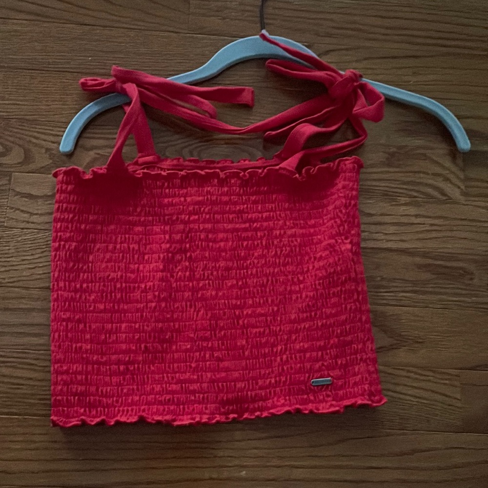 Red tank top with tie sleeves